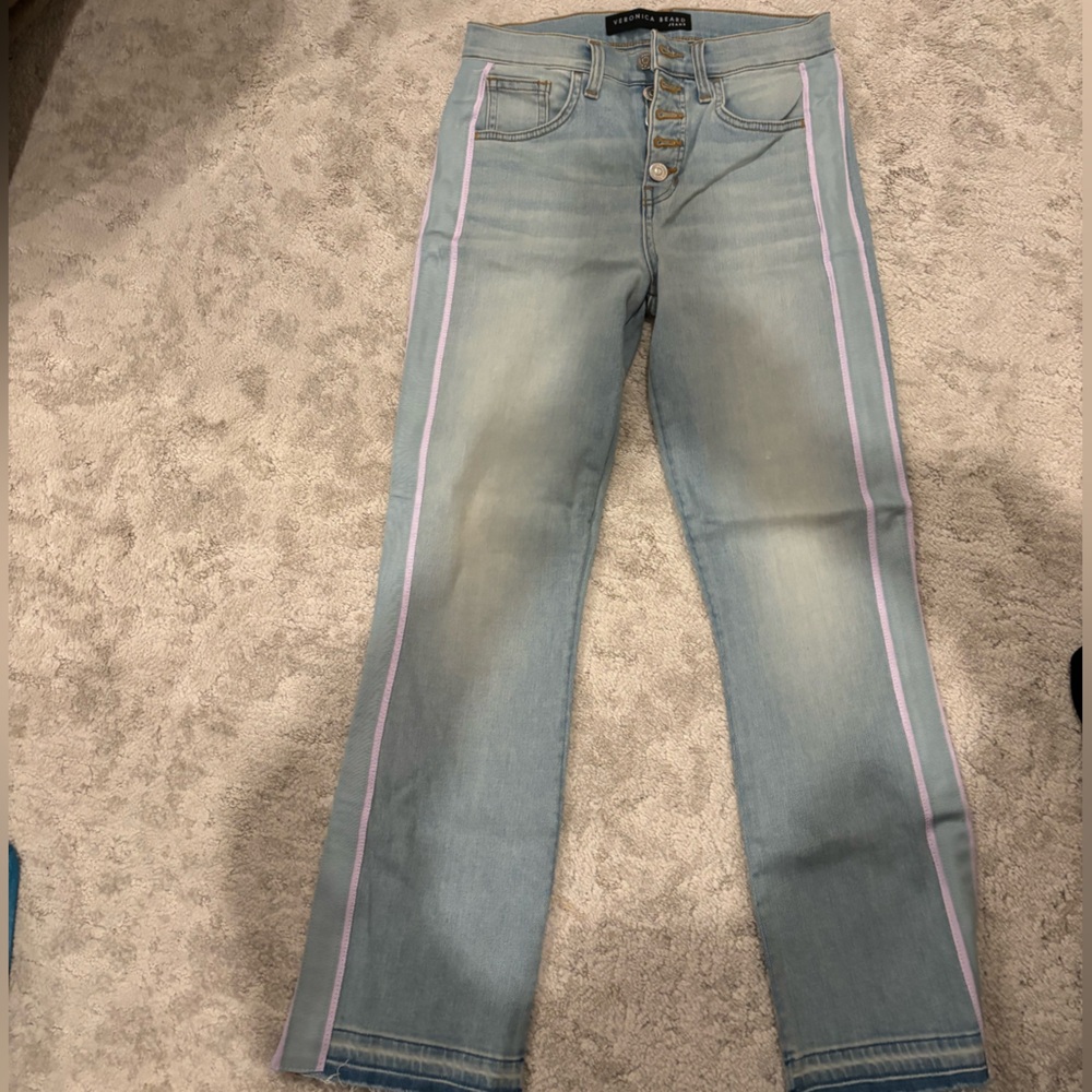Veronica Beard Carolyn Baby Boot High Rise Jeans
 with Pink Stripes